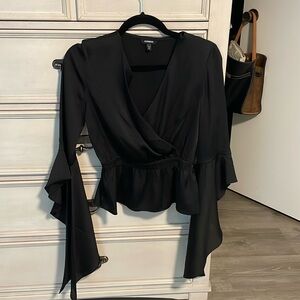 Express black elegant plunge blouse with flowy sleeves xs